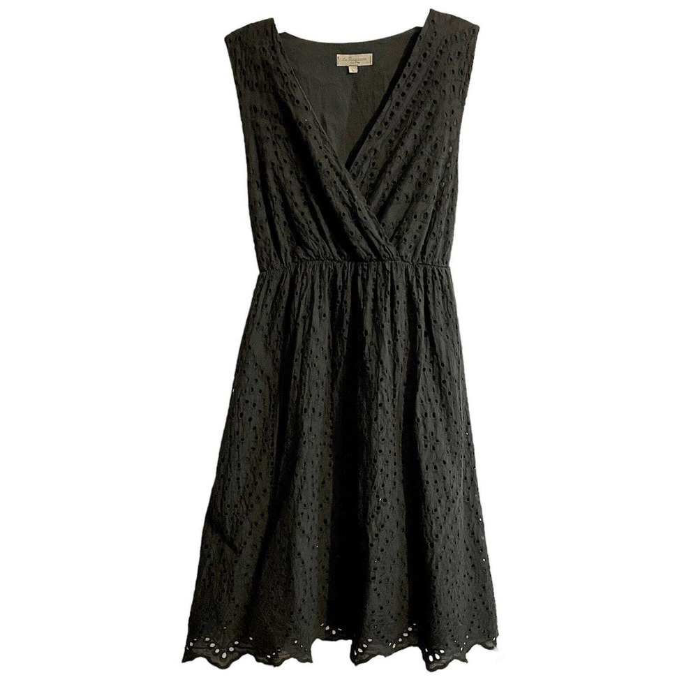 Le Ragazze Made in Italy Black Scalloped Eyelet Midi Dress Large Fully L…